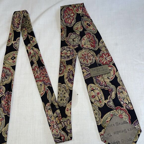 Talbott Studio Dress Tie Mens Size 58" Black Beige Floral 100% Silk Designer US - Picture 10 of 12